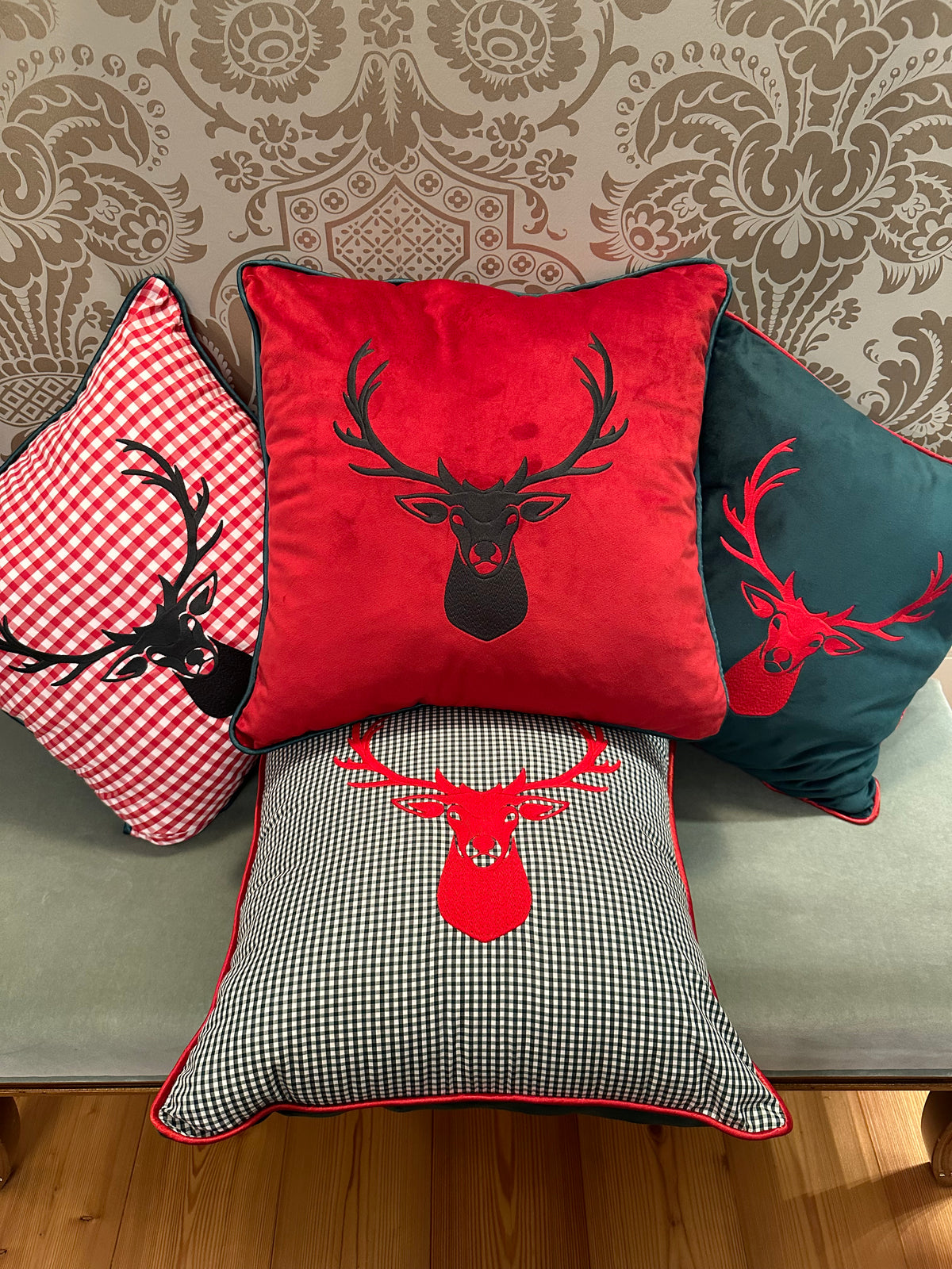 Almofada Decorativa "Reindear" Vichy Vermelho
