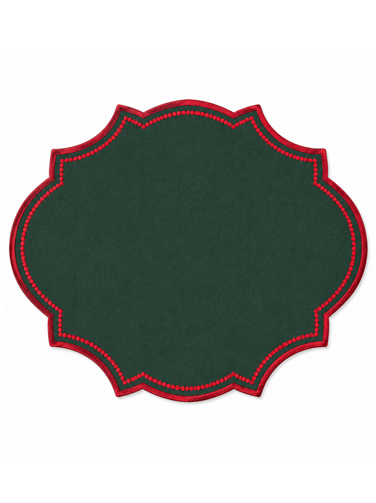 Individual Verde bordado a Vermelho