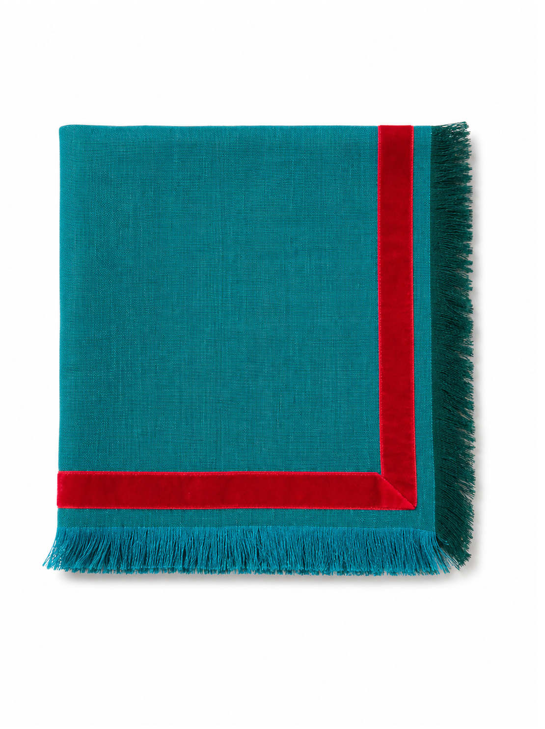 Guardanapo Linho Verde - Fita de veludo Vermelho