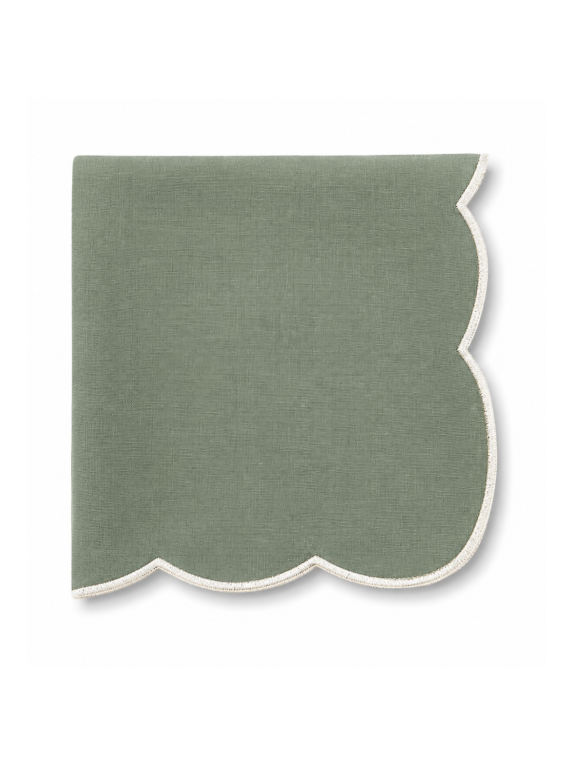 Guardanapo Linho verde bordado a beige ondas