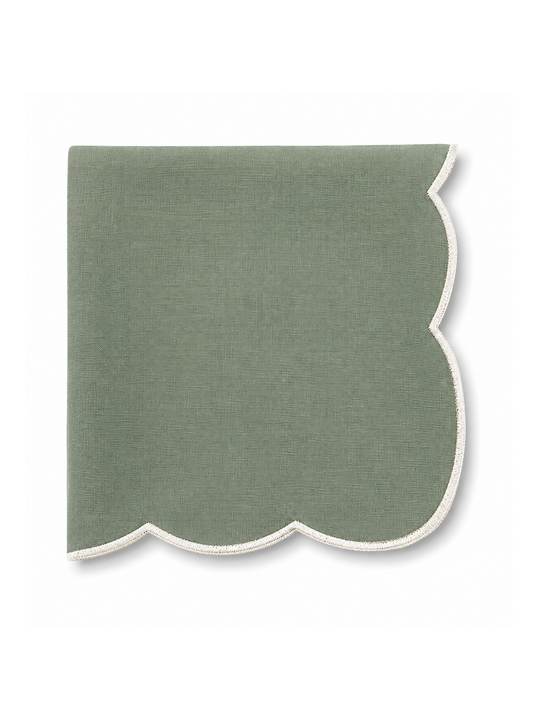 Guardanapo Linho verde bordado a beige ondas