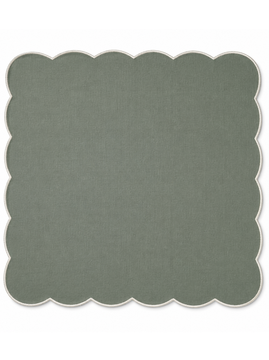 Guardanapo Linho verde bordado a beige ondas