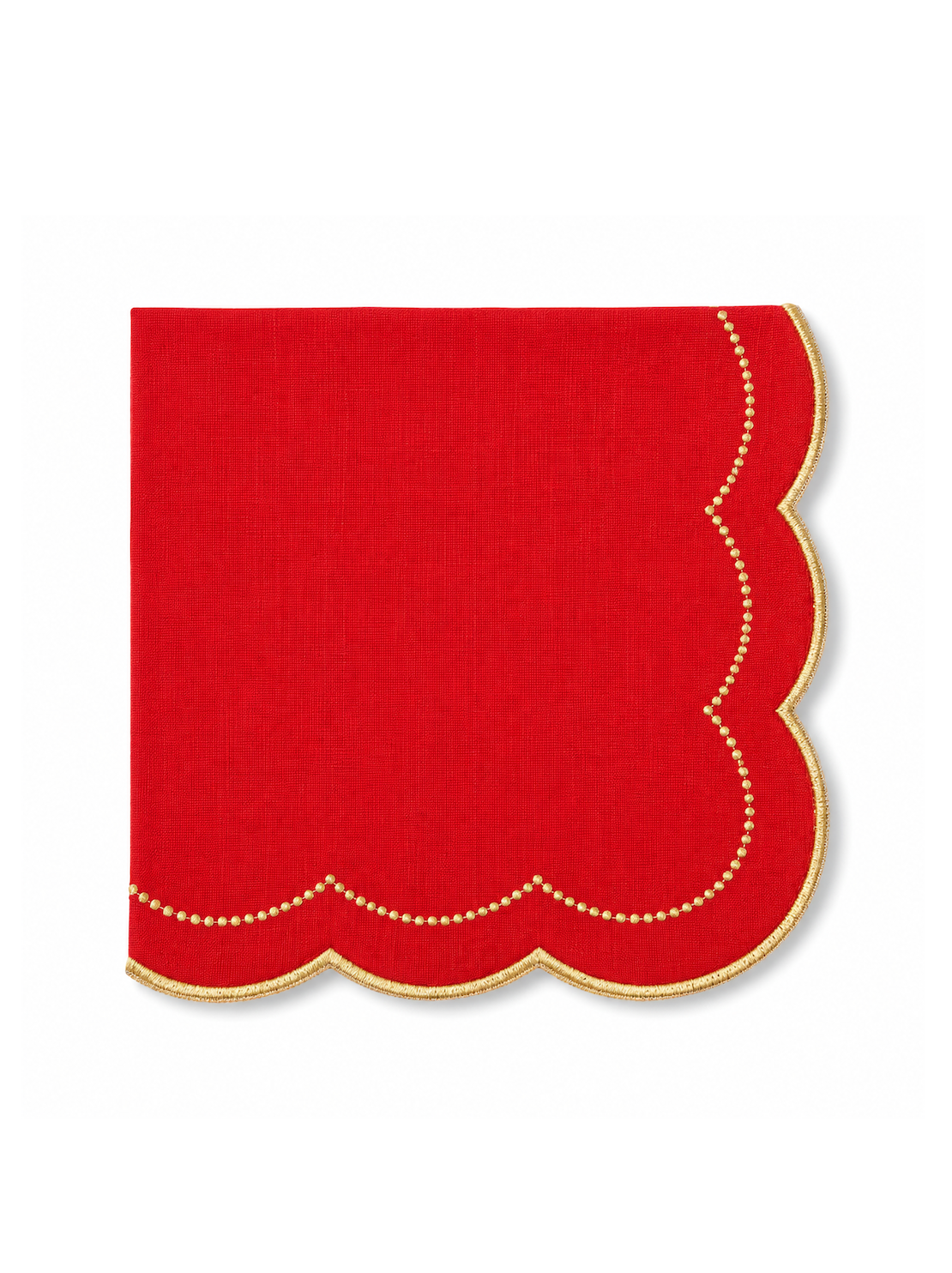 Guardanapo Linho Vermelho bordado a dourado ondas e bolinhas