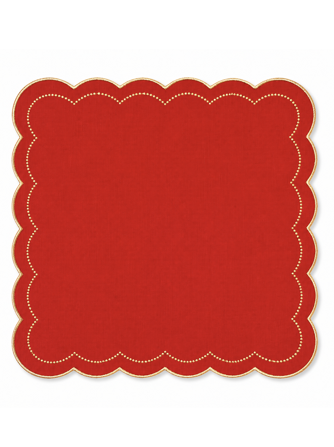 Guardanapo Linho Vermelho bordado a dourado ondas e bolinhas