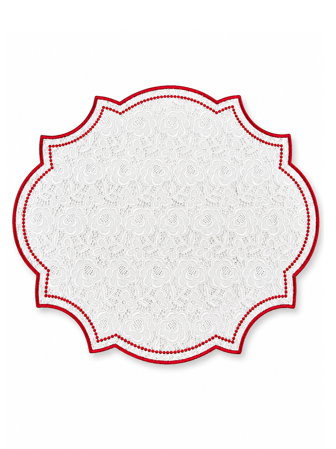 Individual Bordado Inglês branco bordado a Vermelho