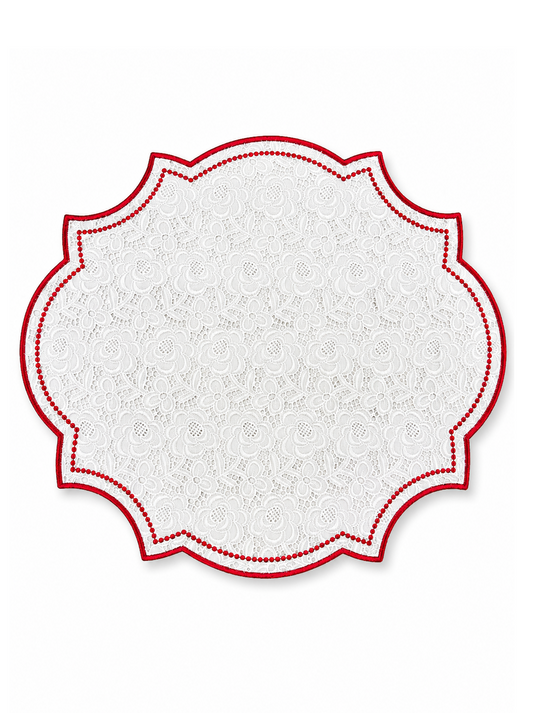 Individual Bordado Inglês branco bordado a Vermelho