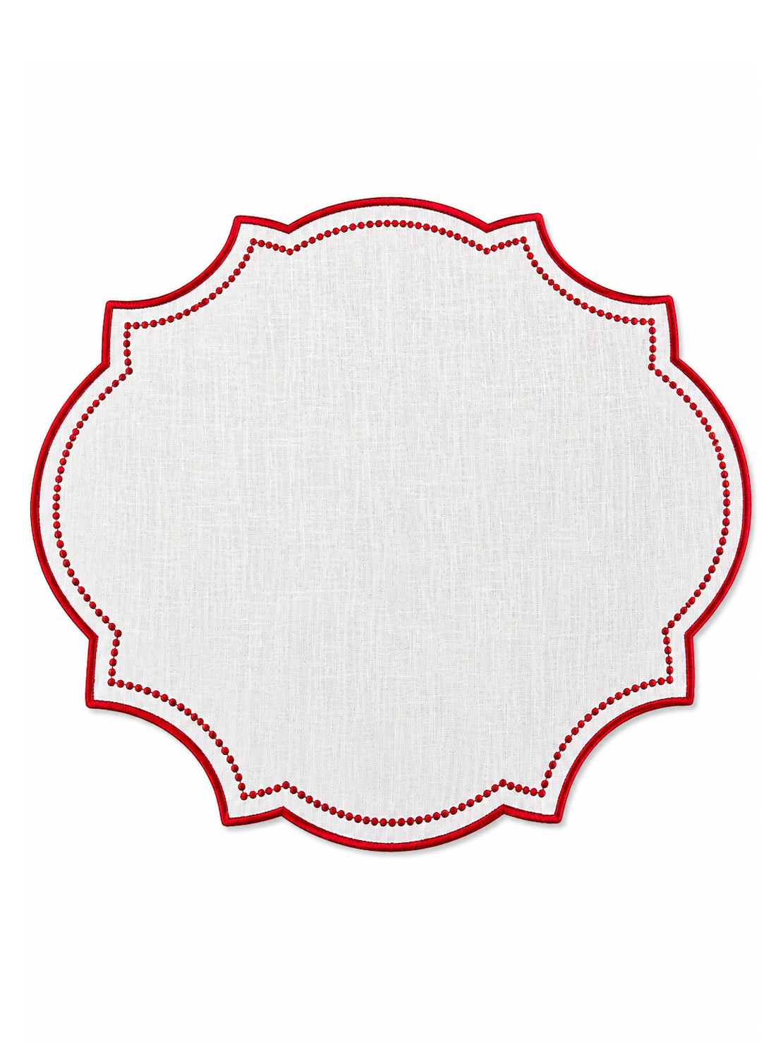 Individual em Linho Branco bordado a Vermelho Bordô