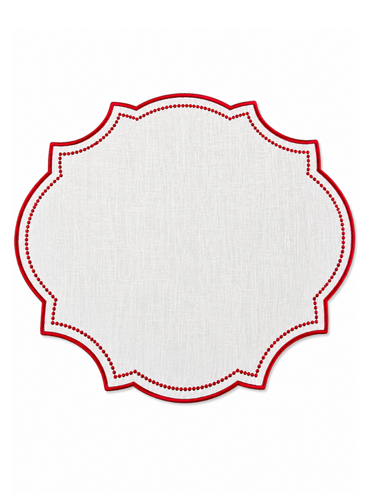 Individual em Linho Branco bordado a Vermelho Bordô