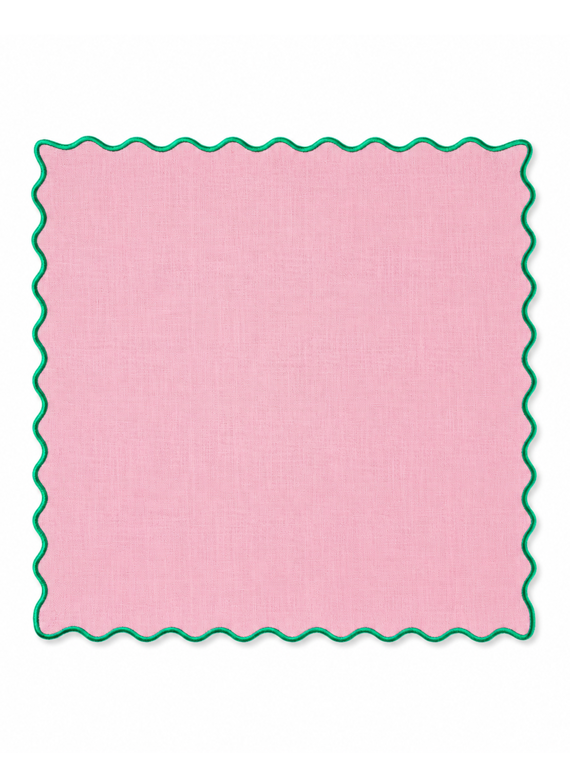 Guardanapo Linho Rosa bordado ondas a Verde