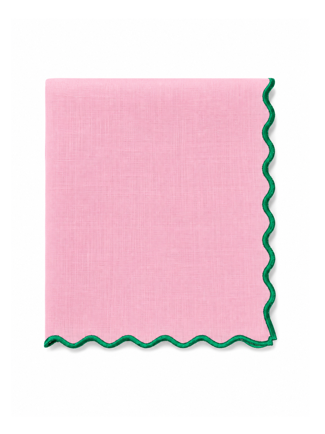 Guardanapo Linho Rosa bordado ondas a Verde