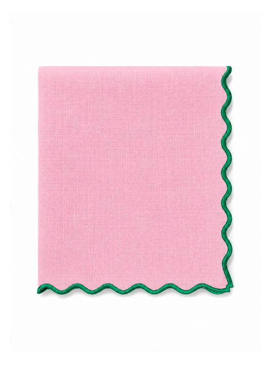 Guardanapo Linho Rosa bordado ondas a Verde