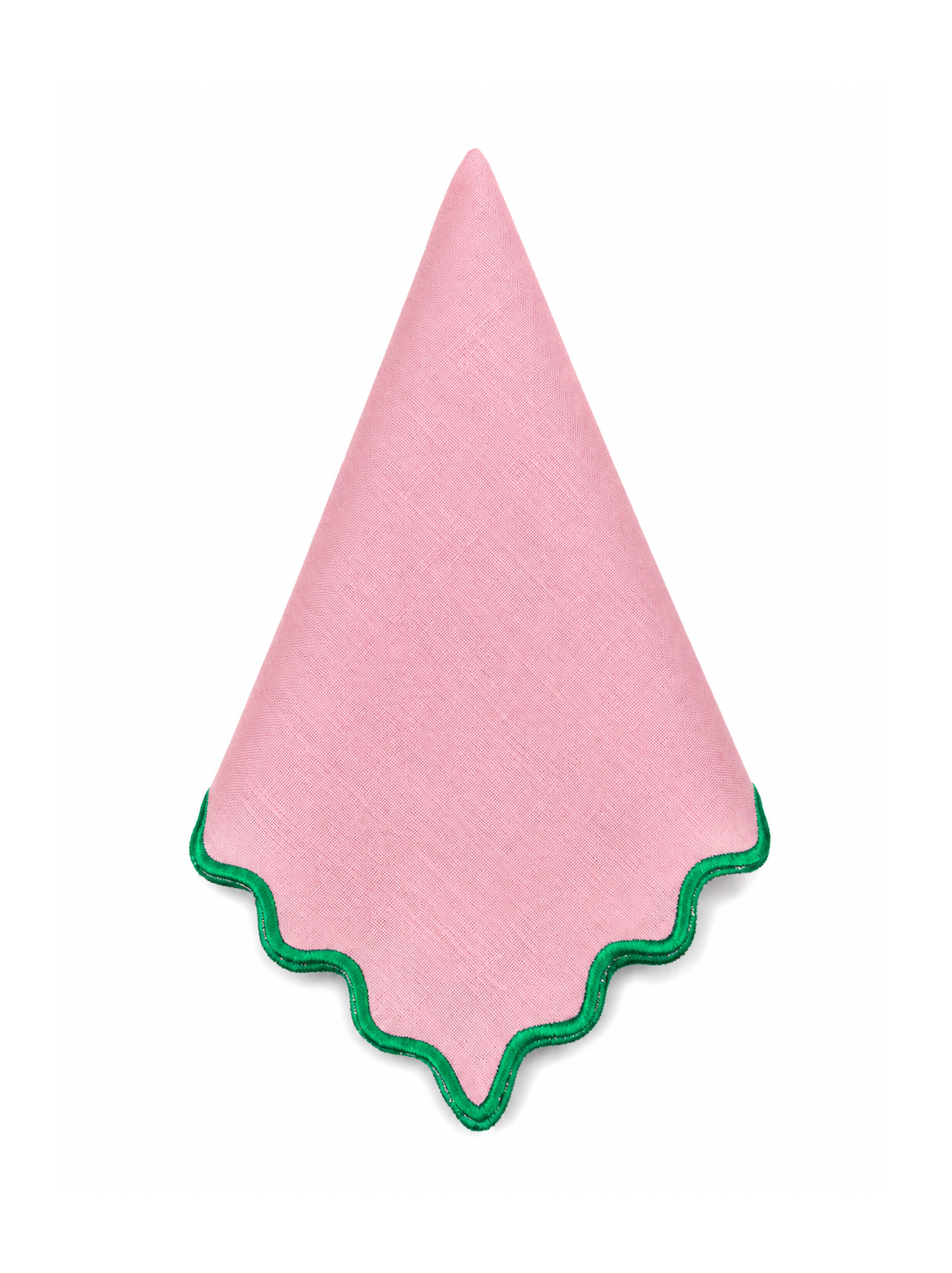Guardanapo Linho Rosa bordado ondas a Verde