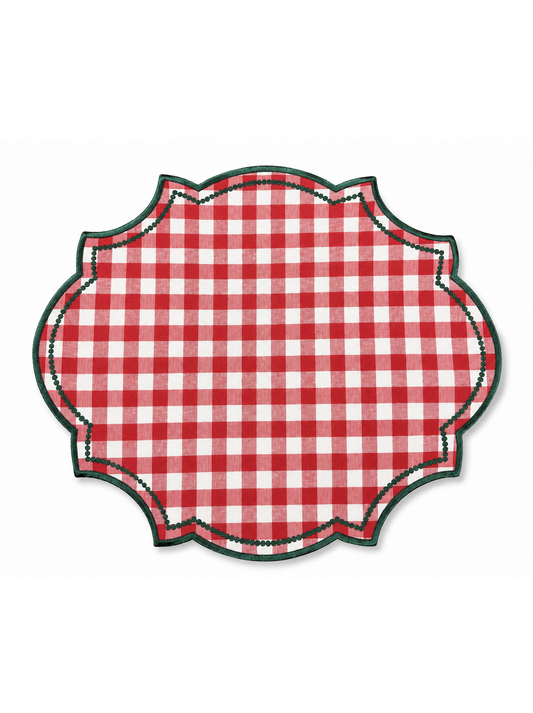 Individual vichy VERMELHO bordado a verde