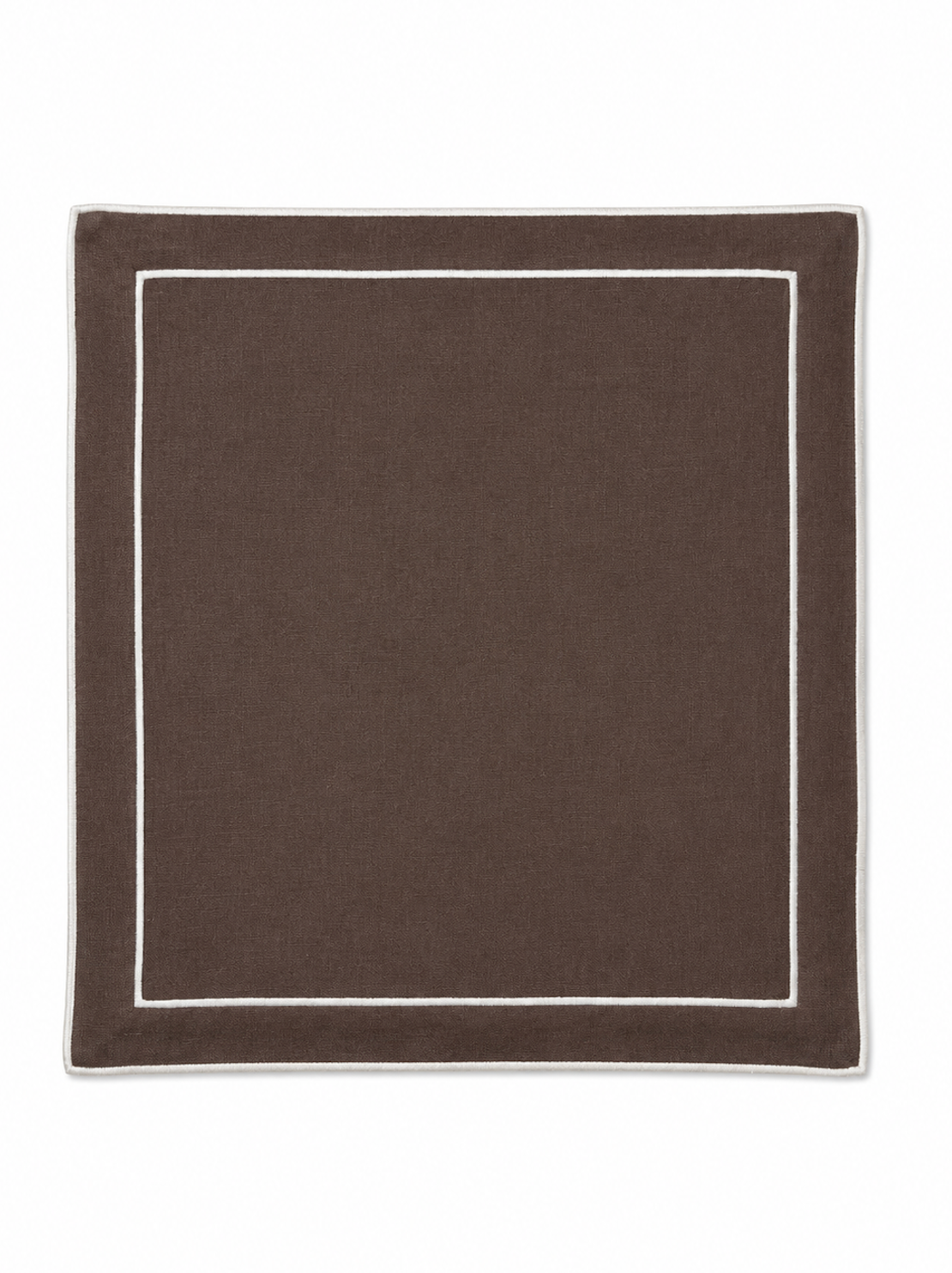 Guardanapo em linho castanho 45x45 bordado com 2 rolinhos em branco