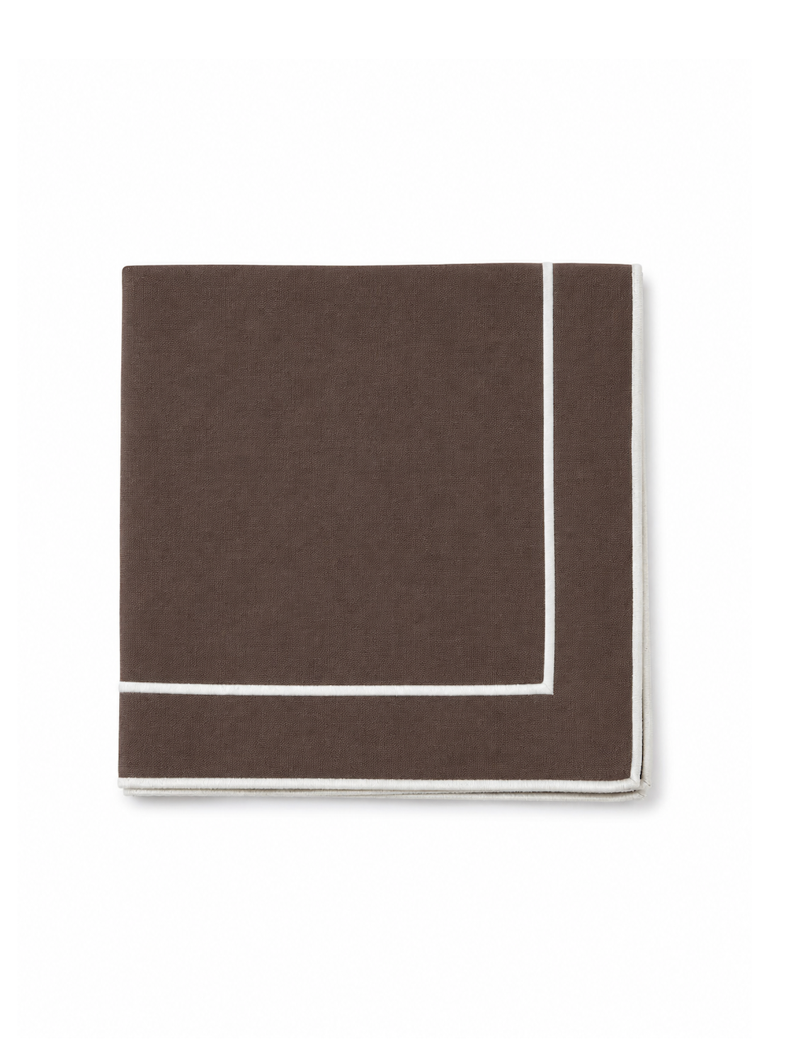 Guardanapo em linho castanho 45x45 bordado com 2 rolinhos em branco