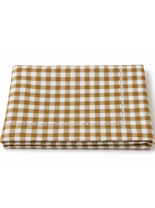 Toalha Vichy Castanho 100% Linho; 1,50x2,50